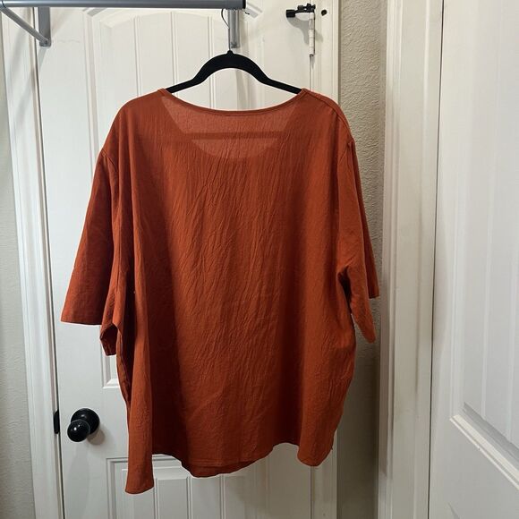 Womens Burnt Orange Short Sleeve Faux Button Lagenlook Oversized Top Size 3X/4X - Picture 7 of 10
